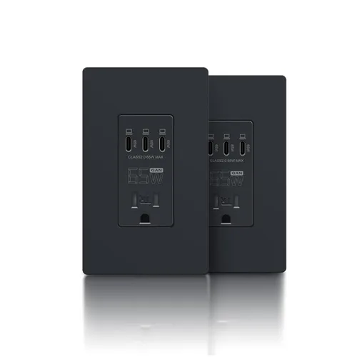 Vista 13 de TOPELER Tomacorriente USB de pared negra, tomacorriente USB de carga ultrarrápida GaN de 65W para laptop, receptáculo resistente a manipulaciones