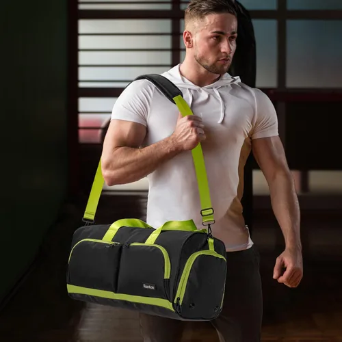 Vista 6 de Kuston Bolsa de gimnasio deportiva con compartimento para zapatos y bolsillo húmedo, bolsa de lona para gimnasio para hombres y mujeres