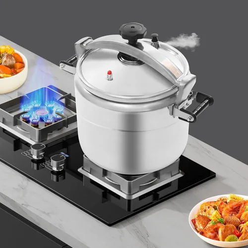 Vista 5 de Olla a presión de aluminio de 31.7 cuartos de galón, 2 válvulas de seguridad, 5 PSI de gran capacidad, olla para cocinas o uso comercial, estufas