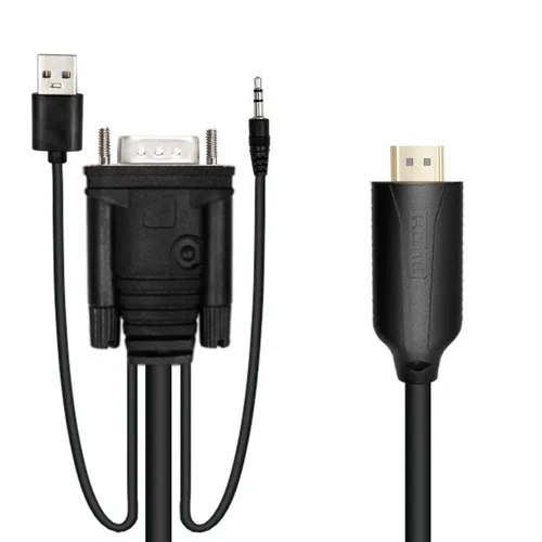 Vista 5 de Adaptador convertidor VGA a HDMI macho de 5.9 ft con cable convertidor de video HD 1080P con cable de audio de 0.138 in y cable de alimentación USB