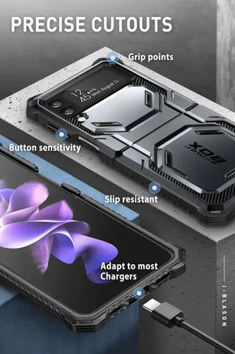 Vista 4 de i-Blason Armorbox Series - Funda para Samsung Galaxy Z Flip 4 5G (2022), funda resistente de cuerpo completo con reducción de impactos/parachoques