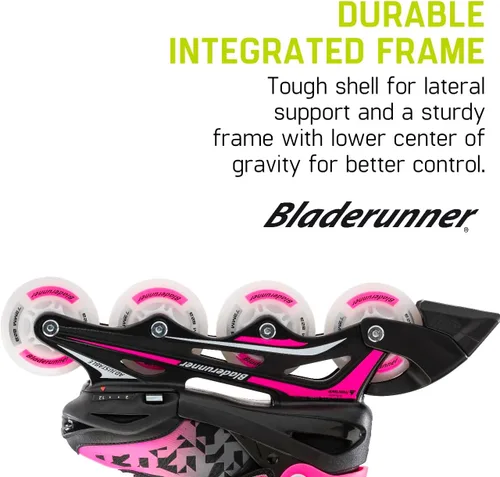 Vista 4 de Bladerunner by Rollerblade Phoenix Flash - Patín en línea ajustable para niños, negro/rosa