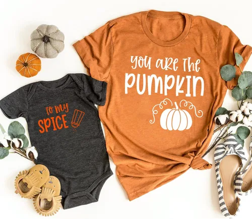 Vista 2 de Camisetas de otoño para mamá y mí, camiseta You're The Pumpkin to My Spice, trajes de otoño para mamá y bebé, camisetas de Acción de Gracias