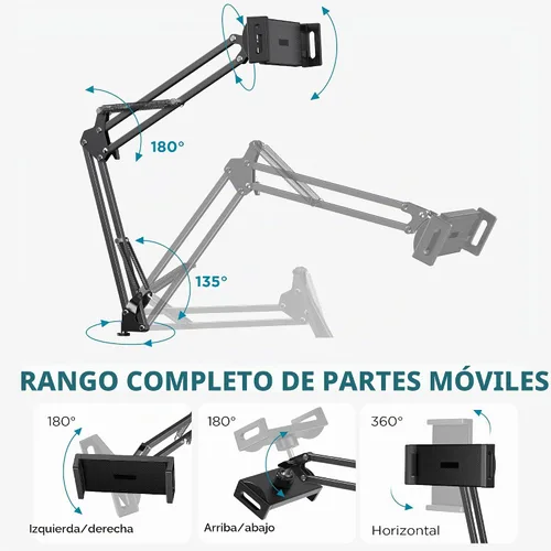 Vista 3 de Soporte de piso para tableta InnoGear, soporte de teléfono para cama ajustable universal compatible con iPhone iPad Pro Air Mini, Samsung Tab