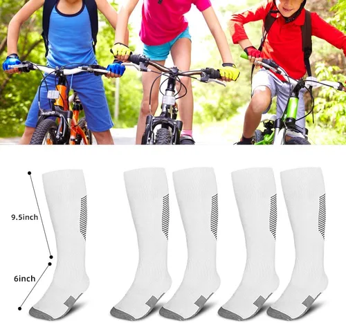 Vista 4 de ZEPOHCK Calcetines deportivos de fútbol para niños, 2 pares de calcetines altos hasta la rodilla para niños y niñas para zapatos de talla 3-6.5