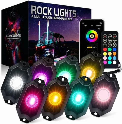 Vista 9 de Xprite - Kit de luces LED RGBW con Bluetooth y control remoto inalámbrico, luces de neón multicolor para vehículos, luces para ruedas y bajos