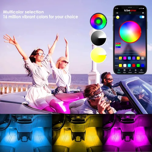 Vista 2 de Icbeamer - Tira de luz LED para interiores bajo el asiento con control de teléfono inteligente, color mate, con función activa