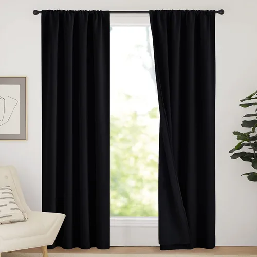 Vista 23 de NICETOWN Biscotti Beige 100% Cortinas opacas de 45" de largo para cocina, bolsillo con varilla para sótano completamente opaco, cortinas térmicas