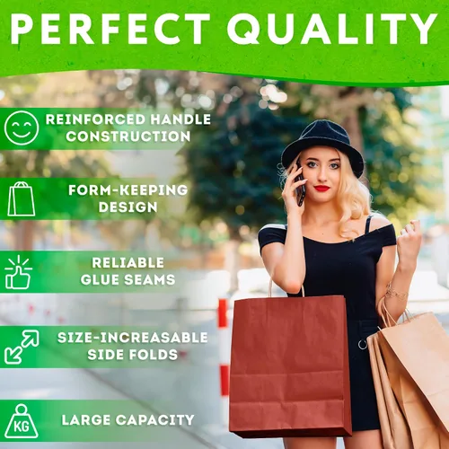 Vista 3 de Bolsas de papel kraft con asas. Bolsas de papel biodegradables de 150 GSM con asas para cualquier ocasión, Rojo