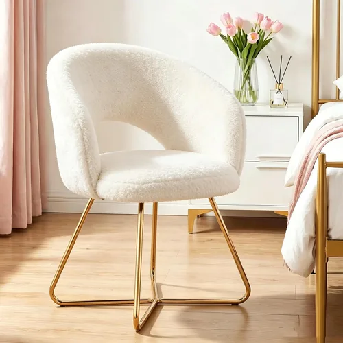 Vista 11 de Furniliving Silla decorativa de terciopelo para sala de estar, cómoda silla tapizada de barril con respaldo, silla de maquillaje negra de mediados