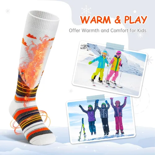 Vista 5 de Cimkiz Calcetines de esquí para niños, cálidos, térmicos, para nieve, esquí, snowboard, patinaje para niños y niñas, 2 pares3 pares