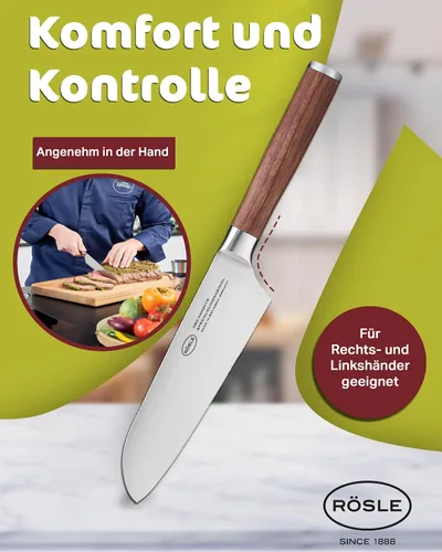 Vista 5 de Rösle Colección de cuchillos Masterclass, cuchillo Santoku, hoja de 8.6 pulgadas