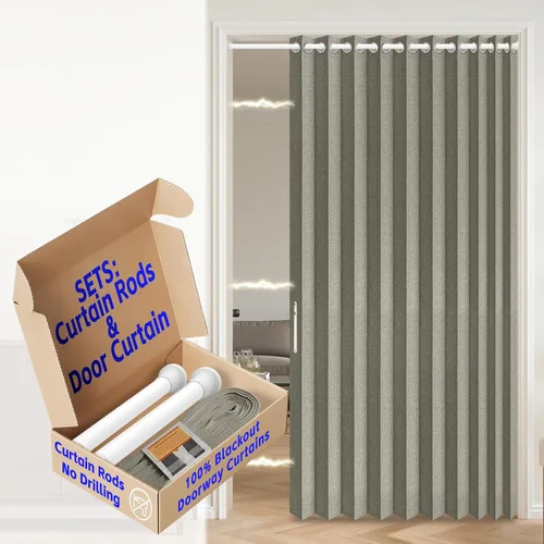 Vista 65 de AJAZZ Cortina de puerta magnética 100% opaca de acordeón para armario, cortina invisible para puerta interior de dormitorio, sala de estar, pasillo