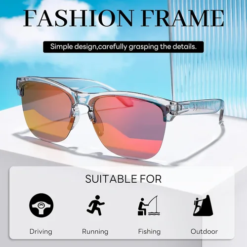 Vista 7 de FEISEDY Gafas de sol polarizadas para hombres y mujeres, montura clásica sin montura para conducción, pesca, protección UV, B9105