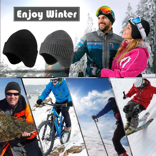 Vista 7 de Syhood Men Winter Earflap Hat Ski Skull Cap Knitted Beanie Stocking Hat with Ear Warmer