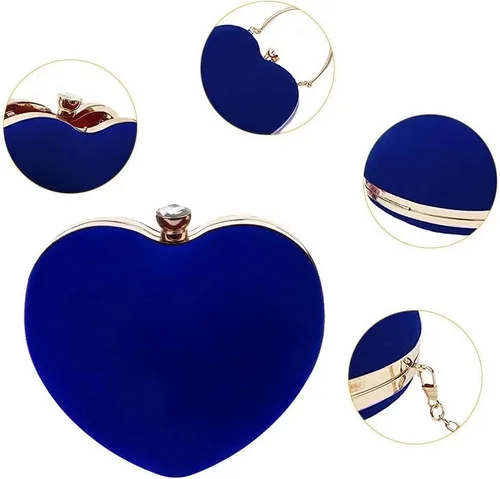 Vista 4 de Bolsos de embrague en forma de corazón de terciopelo para mujeres fiesta de noche Tote con cadena de hombro