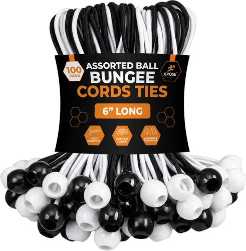 Vista 11 de Xpose Safety Cuerdas elásticas de bolas de 6 pulgadas, paquete de 10 cuerdas elásticas resistentes de colores surtidos en blanco y negro con lazos