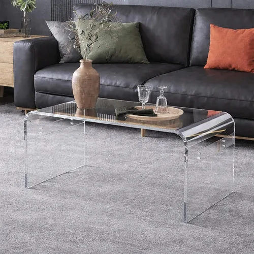 Vista 3 de MESAILUP Mesa de Centro Rectangular de Acrílico Transparente Premium de 32 Pulgadas para Sala de Estar, Mesa Baja de Cascada Transparente