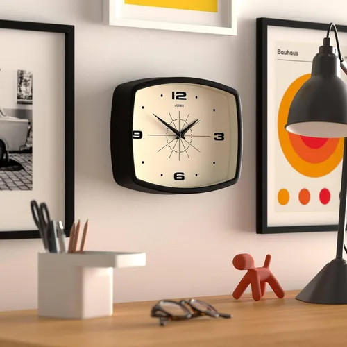 Vista 5 de JONES CLOCKS® Reloj de pared de película Reloj retro rectangular 10 Negro