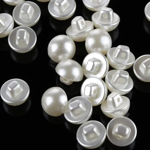 Vista 6 de AMORNPHAN 100 botones redondos blancos de perlas de resina de 0.551 in con forma de hongo con agujero para coser ropa, vestido, suéter