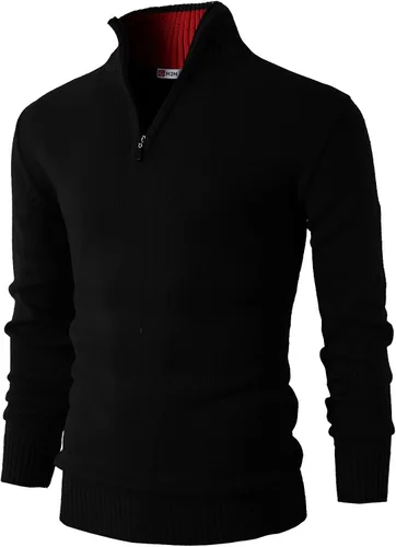 Vista 10 de H2H Suéter de cuarto cremallera para hombre, estilo casual, ajustado, polo Kmoswl021-azul marino