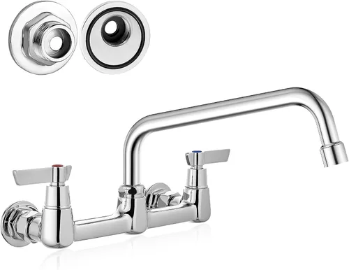 Vista 10 de Airuida Grifo de cocina comercial de montaje en pared, boquilla giratoria de 8 pulgadas, grifo de fregadero central de 8 pulgadas con asas dobles