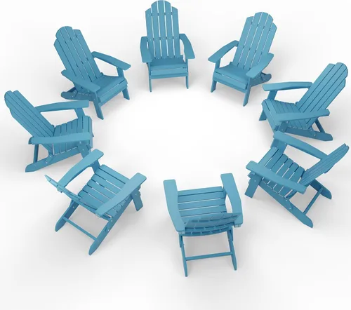 Vista 13 de MXIMU Silla Adirondack plegable para exteriores: sillas Adirondack fáciles de montar y cómodas, silla de plástico compuesto para todo tipo de clima