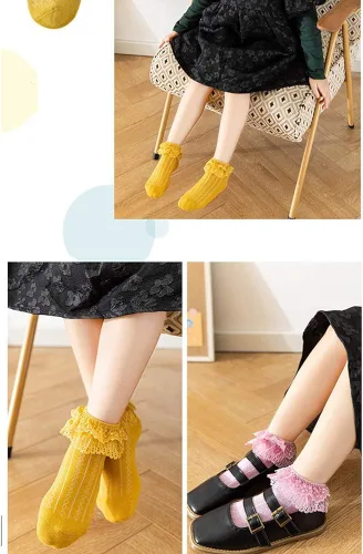 Vista 3 de Calcetines de encaje de algodón para bebés y niñas pequeñas calcetines de princesa con volantes para recién nacidos
