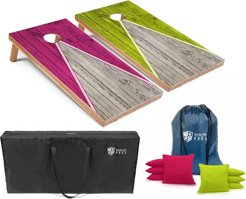 Vista 68 de Tailgating Pros Juego de tablero de Cornhole ligero con diseño piramidal con bolsas de frijoles y estuche de transporte, juego de cornhole