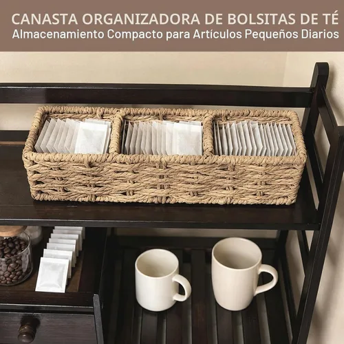 Vista 5 de 3-Compartment Braided Tea Bag Organizer For Countertop Or Drawer