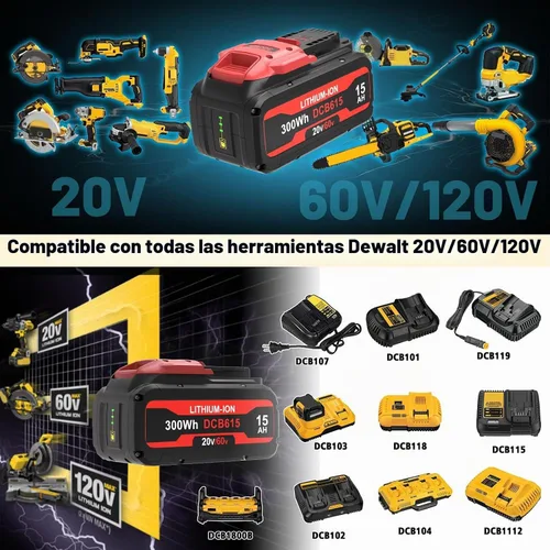 Vista 3 de Reemplazo de 15.0Ah para batería Dewalt Flex-volt 20v/60v Max DCB615 DCB612 DCB609 DCB606, compatible con Dewalt 20V y 60V MAX herramienta eléctrica
