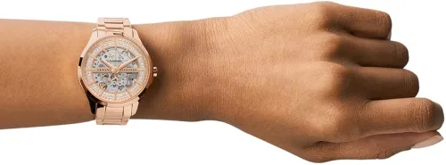 Vista 8 de Armani Exchange - Reloj de vestir de acero inoxidable con tres manos para mujer, Oro rosa automático, Reloj automático
