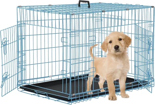 Vista 8 de Jaulas de 24 pulgadas para perros pequeños, 20 libras, jaula plegable para mascotas con bandeja de panel divisor, jaula de doble puerta para Negro