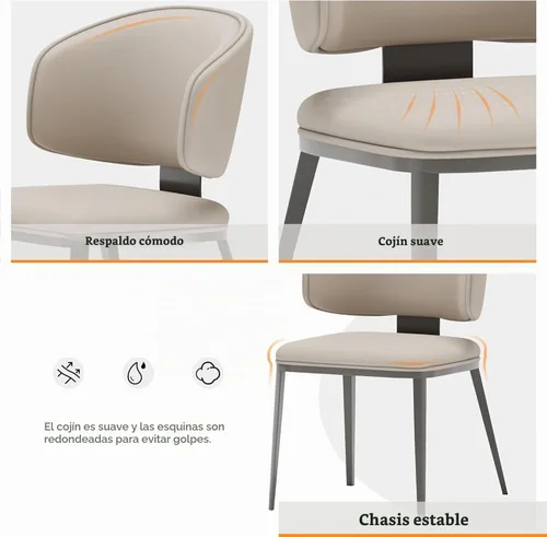 Vista 7 de Juego de 2 sillas de comedor modernas con respaldo alto, cómodas, sillas tapizadas a la moda para sala de cocina, silla de comedor sin brazos
