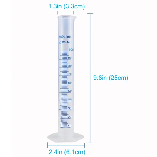 Vista 2 de Cilindro graduado plástico de 3.4 fl oz, cilindros de laboratorio