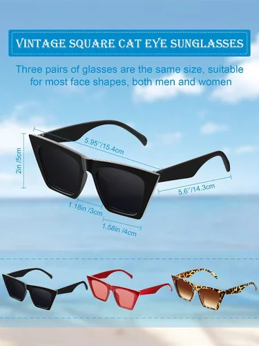 Vista 2 de 3 pares vintage cuadrado ojo de gato gafas de sol unisex pequeño moda cateye gafas de sol