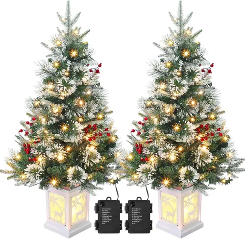 Vista 14 de Árbol de Navidad preiluminado de 3 pies con 78 luces LED preiluminadas de alta calidad, 8 modos, funciona con pilas, mini árbol de Navidad pequeño