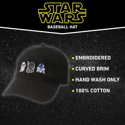 Vista 5 de Star Wars - Gorra de béisbol de algodón para adultos, Darth Vader, R2-D2 y Stormtrooper con ala curvada