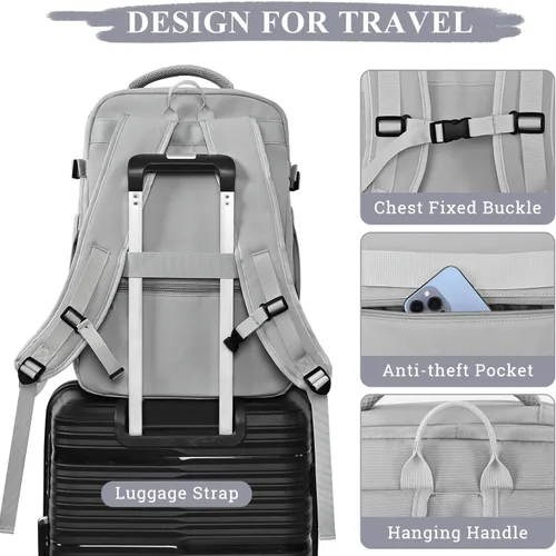 Vista 4 de Sinaliy Mochila de viaje grande para mujeres y hombres, mochila de transporte aprobada por vuelo de 40L, Gris, Mochilas de viaje