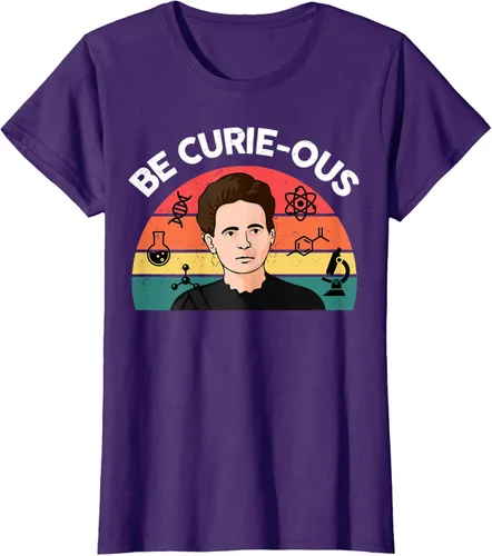 Vista 10 de Camiseta de ciencia para mujer Be Curie-ous Marie Curie Funny Chemist Teacher, Azul Azul Pastel