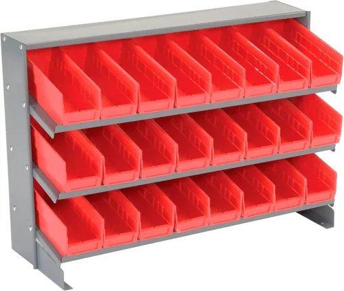 Vista 4 de Global Industrial Estante para banco de 3 estantes, (24) 4" W contenedores azules, 33x12x21