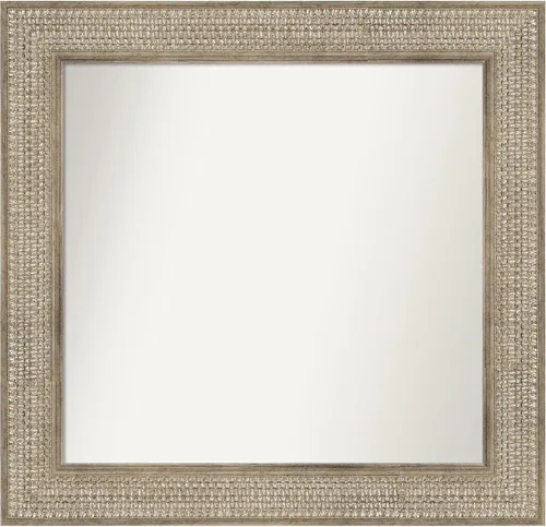 Vista 292 de Amanti Art Espejo de baño plateado para sobre fregadero, 26 x 26 pulgadas, espejo cuadrado de níquel pulido, marco de madera tradicional mediano, se
