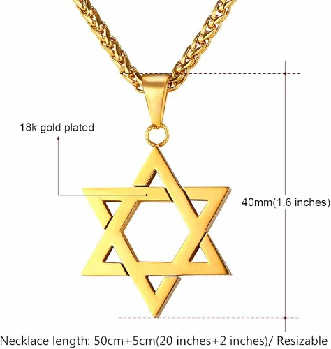 Vista 2 de TTVOVO Joyería judía Magen Estrella de David Colgante Collar Mujeres Hombres Cadena Negro PistolaChapado en Oro 18KAcero Inoxidable Israel Collar