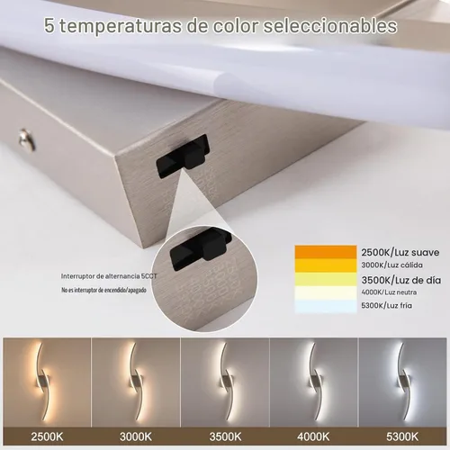 Vista 2 de Lámpara de pared moderna cableada de 3000 ~ 6000 K, lámpara de pared LED plateada de 31.5 pulgadas, luces de pared de níquel cepillado