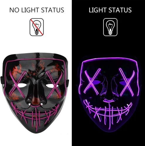Vista 2 de Máscara de purga iluminada, máscara iluminada para decoración de Halloween, máscara LED de Halloween, máscara LED de miedo, máscara LED de Halloween