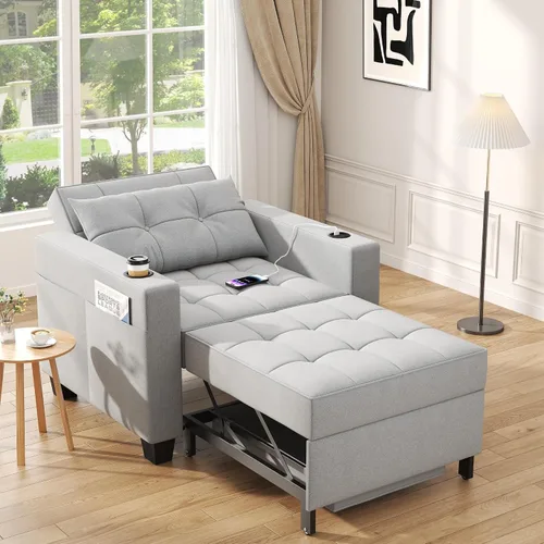 Vista 10 de Silla cama 3 en 1 de 36 pulgadas, sofá cama extraíble convertible, lino Gris-oscuro