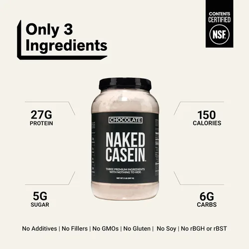 Vista 3 de NAKED Casein - 2 libras de proteína de caseína micelar de chocolate - a granel, sin OMG, sin gluten, sin soya, sin conservantes - estimula