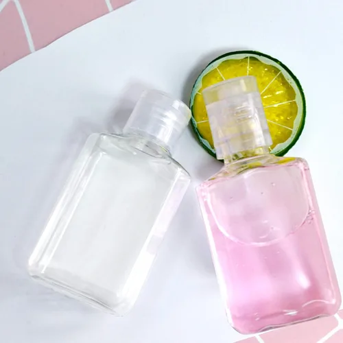 Vista 2 de 50 botellas vacías con tapa abatible, botella de viaje portátil de 2 onzas, botella de cosméticos recargable, botellas de viaje transparentes