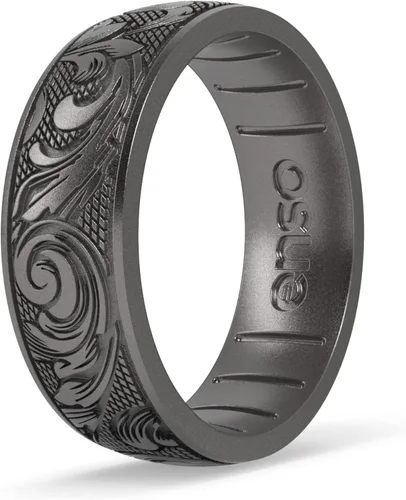 Vista 10 de Enso Rings Signature Etched Collection - Anillos clásicos de silicona grabados - Diseño cómodo y flexible - Fabricado en Estados Unidos