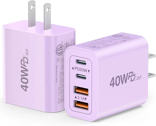 Vista 23 de [Paquete de 2] Cargador de pared USB C, cargador tipo C de 40 W, bloques de 40W 2Pack Azul bebé